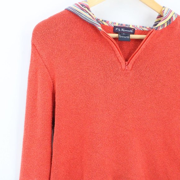 F. by Faconnable Sweater Women's Casual Pink Pullover V Neck Hooded Size M - Picture 3 of 8